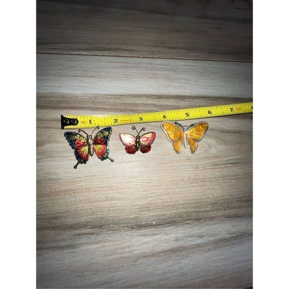 Vintage 3 Butterfly Brooch 3 Enamel Glitter Gold Silver Tone Anne Klein & Others - Picture 6 of 7